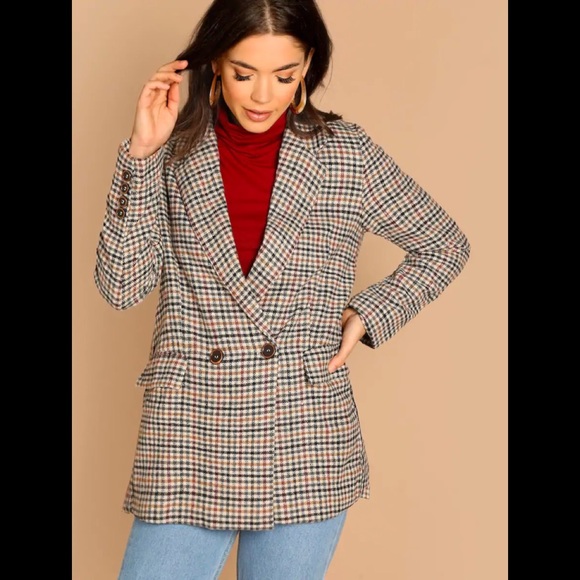 Jackets & Blazers - Double Breasted Houndstooth Blazer Jacket
